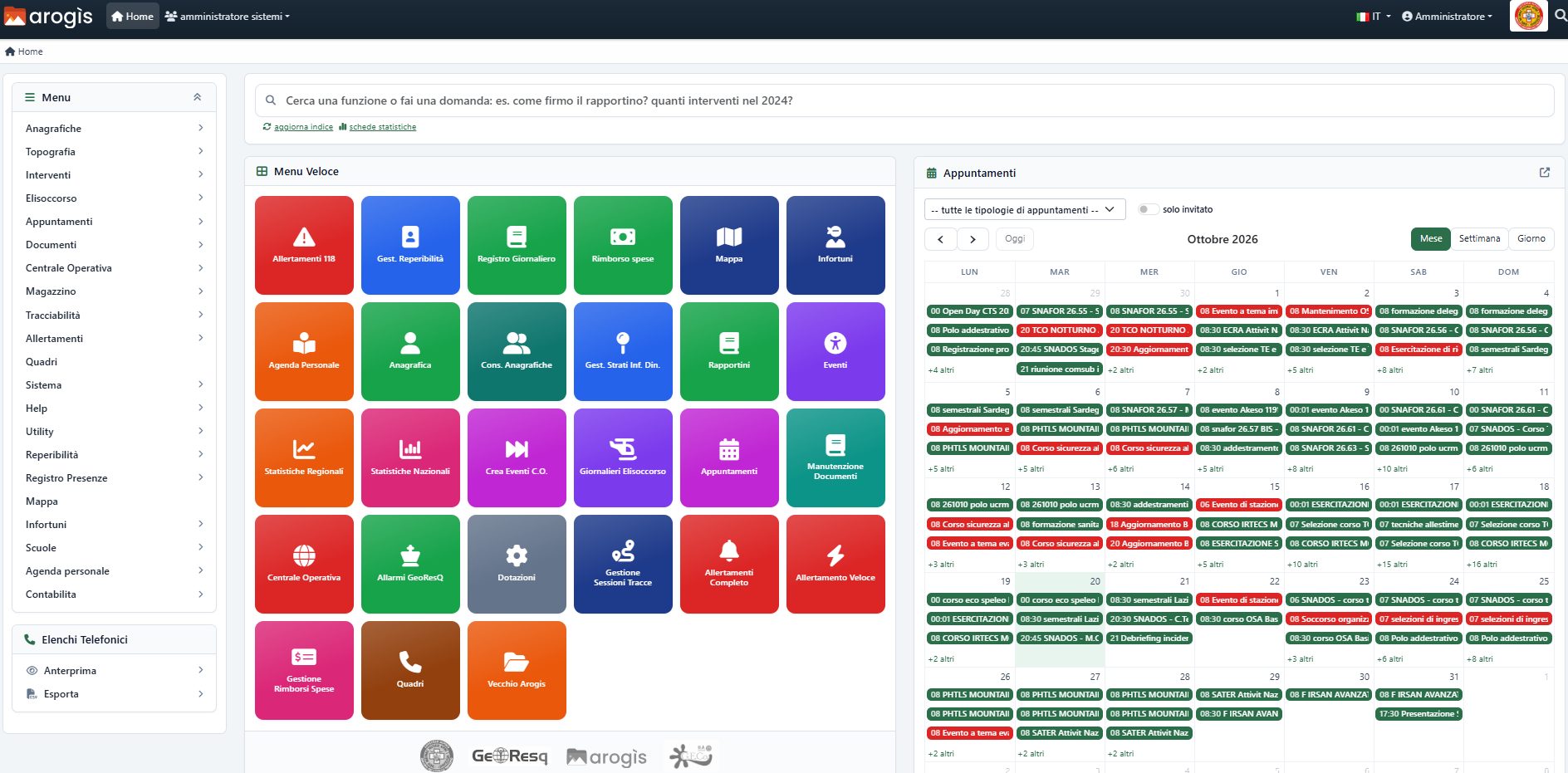 AROGIS – home con menu veloce e appuntamenti