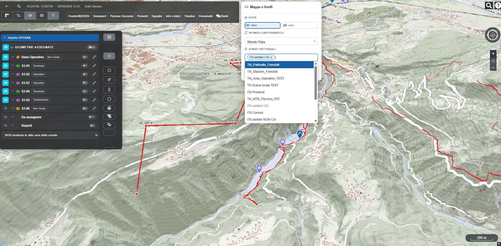 GECO – evento di ricerca sulla mappa 3D con squadre e geometrie